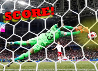 Portero de fútbol parando el balón y marcar el marcador