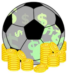 Dinero de fútbol y monedas de oro.