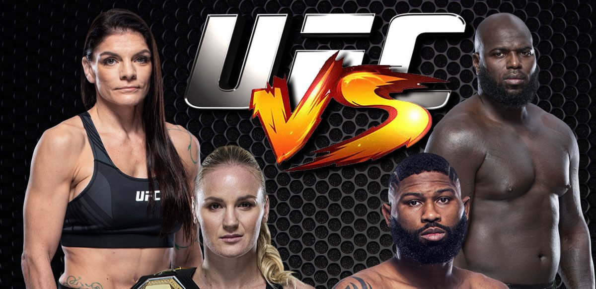 Murphy y Shevchenko con Rozenstruik y Blaydes y el logo de UFC VS