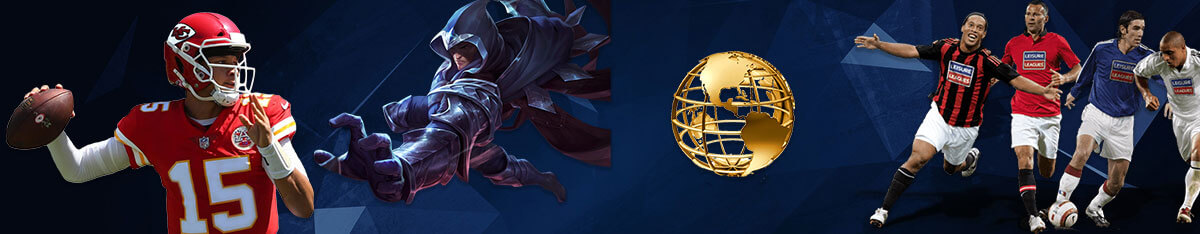 Atrezzo deportivo y banner de apuestas de deportes electrónicos.