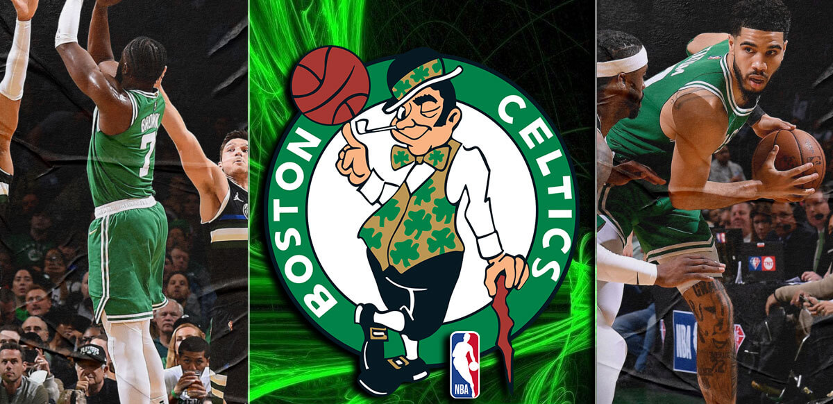 Celtics Vs Bucks en un fondo verde de Boston