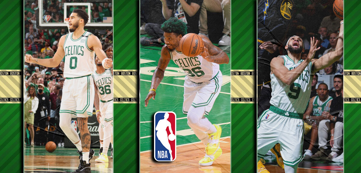 Logotipo de la NBA de los Celtics contra los guerreros