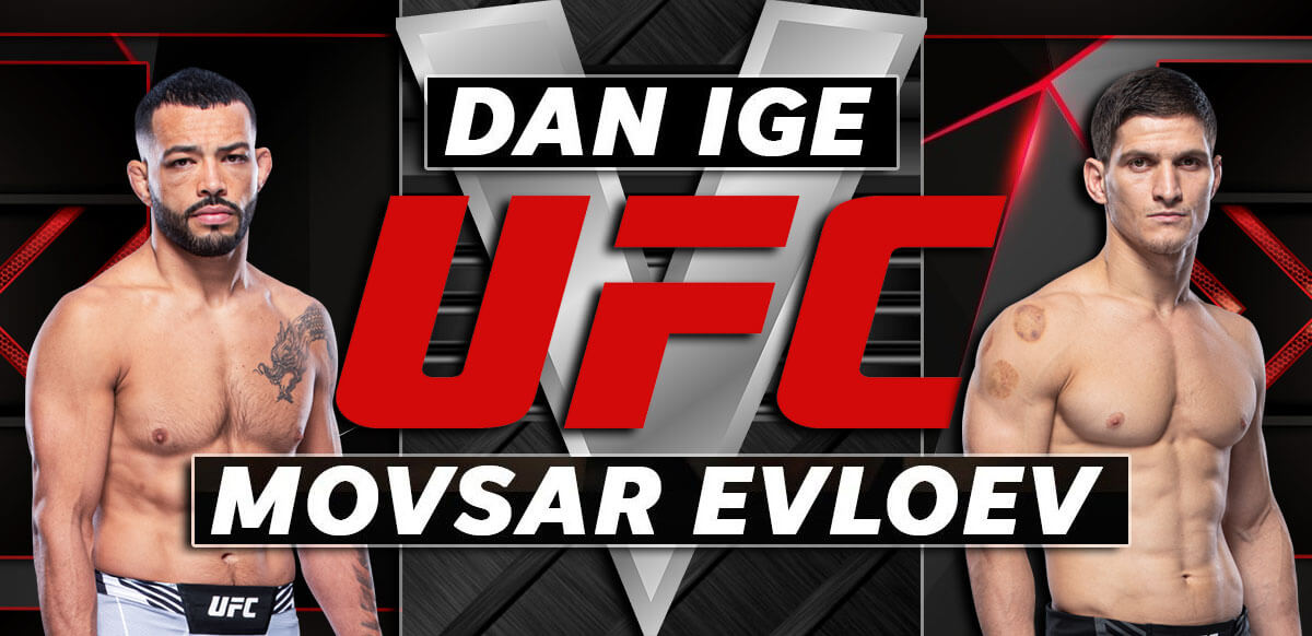 Dan Ige V Movsar Evloev fondo rojo de UFC