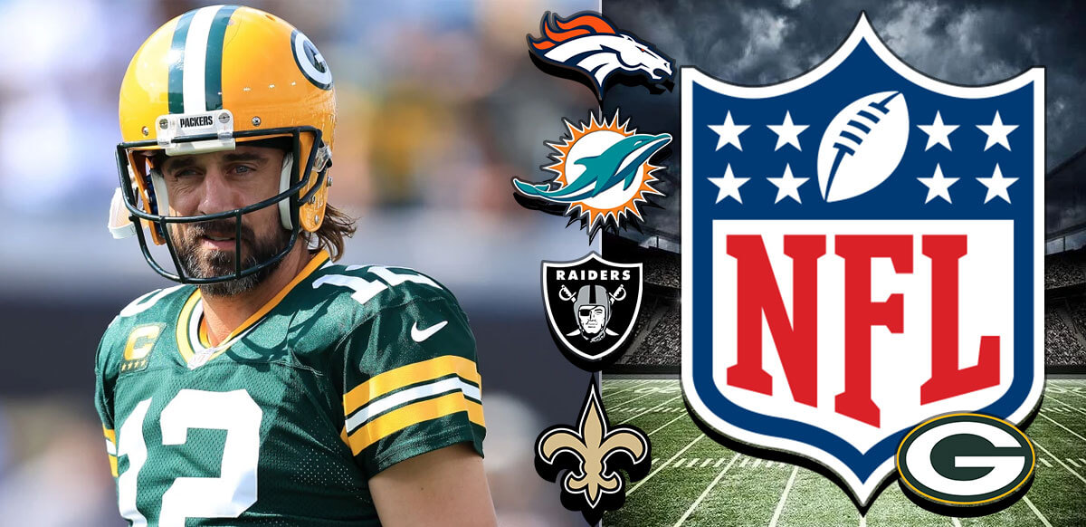 Aaron Rodgers Dolphins Packers Raiders Broncos Saints Logos