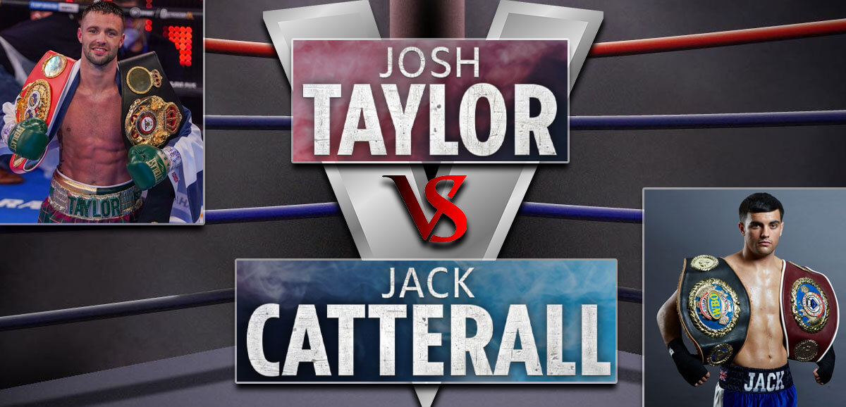 Josh Taylor contra Jack Catterall boxeando al fondo