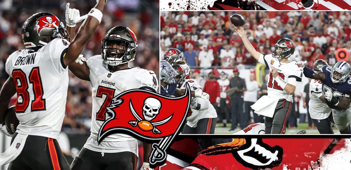 Tampa Bay vs Dallas Cowboys con el logo de los Buccaneers