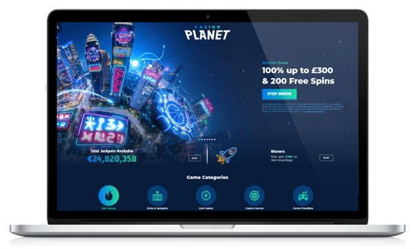 Casino Planet en un portátil